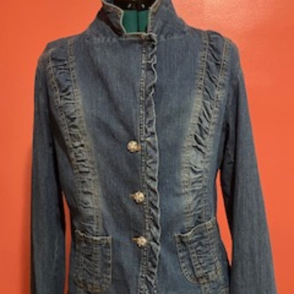 washed look ruffled jean jacket